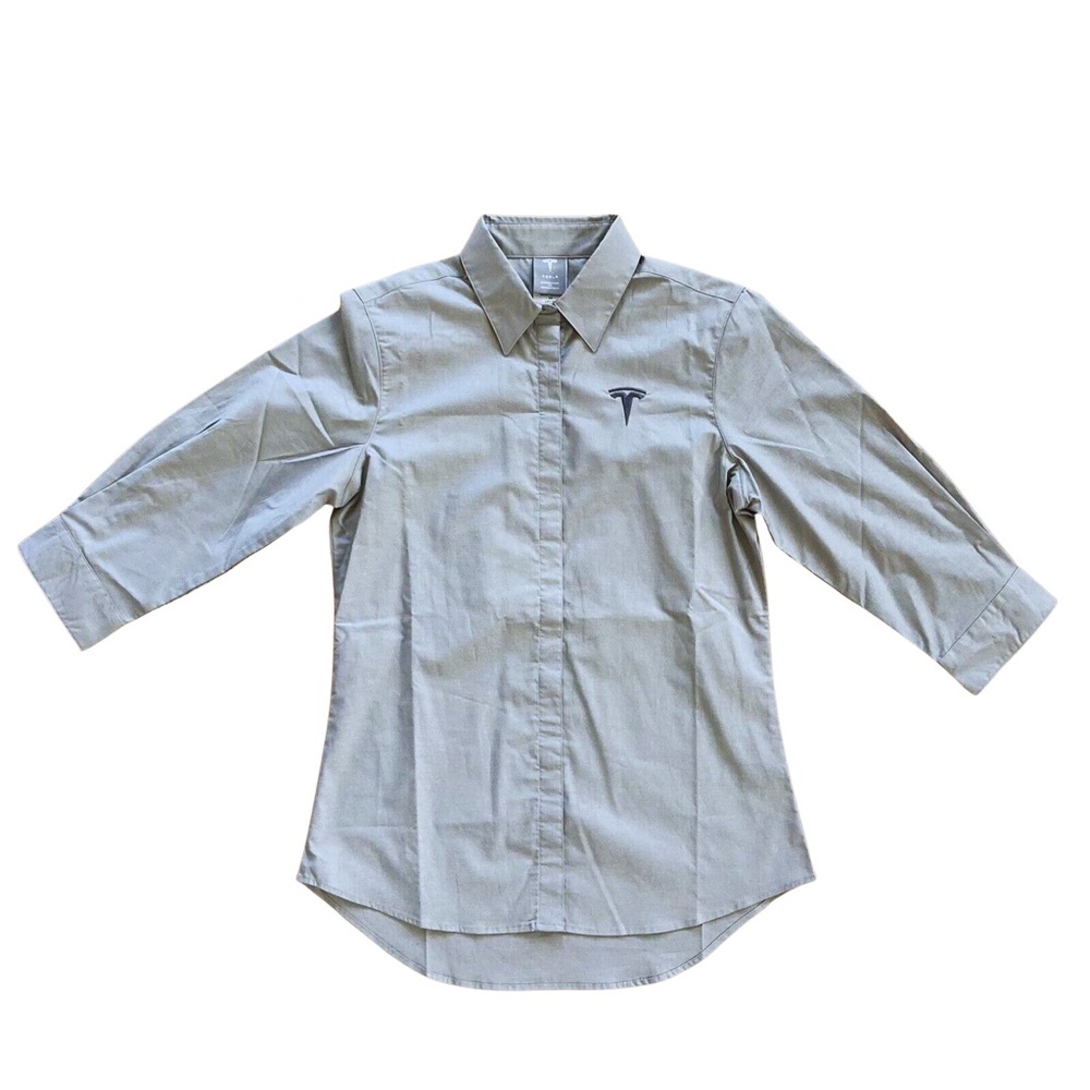 Tesla Authentic NEW Women's 3/4 Sleeve Poplin Shirt Size Medium Grey Shirt